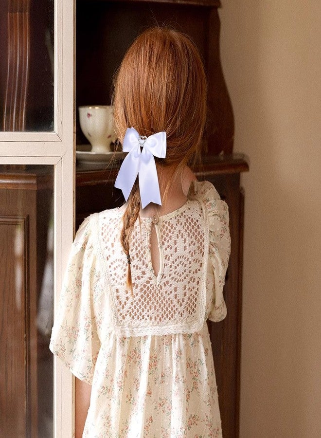 LSVOZ White Hair Bow Clips Satin Bowknot Hair Clips Sweet Heart Rhinestones Ribbon Hairpins for Girls - Image 4